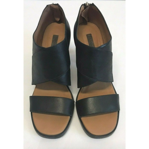 Modern Vintage Black Leather Open Toe Sandals Heels Size 7 M Handmade in Italy - Picture 3 of 6